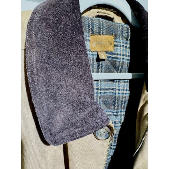 ST JOHNS BAY Men's XL Canvas Tan Flannel Lined Barn Chore Coat Leather Collar - Picture 6 of 15